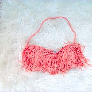 NORDSTROM FRINGED BIKINI TOP CORAL